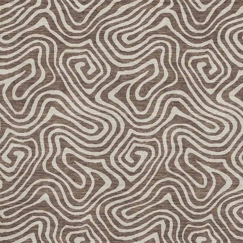 Brown And Ivory Abstract Washable Area Rug With UV Protection Photo 2