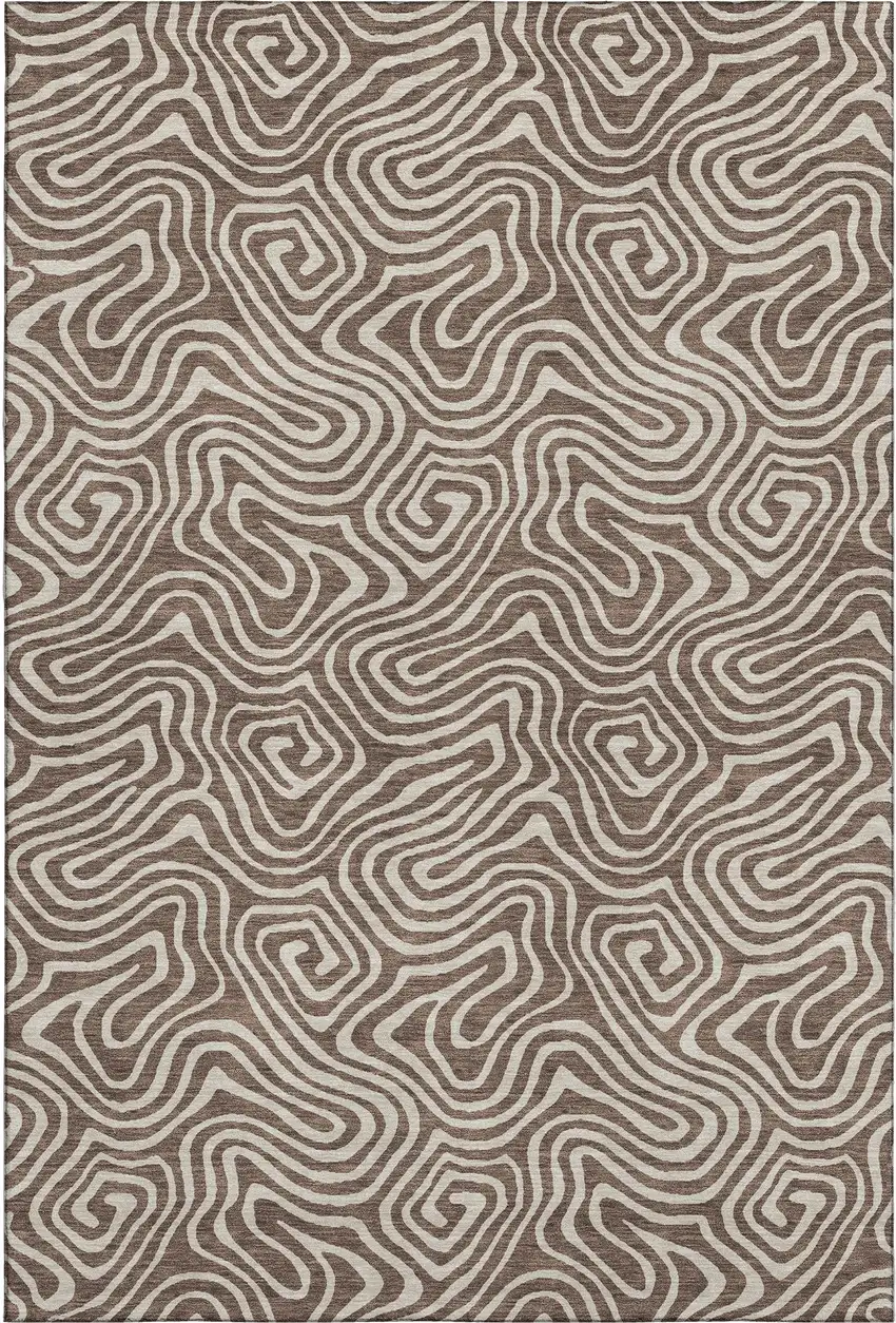 Brown And Ivory Abstract Washable Area Rug With UV Protection Photo 1