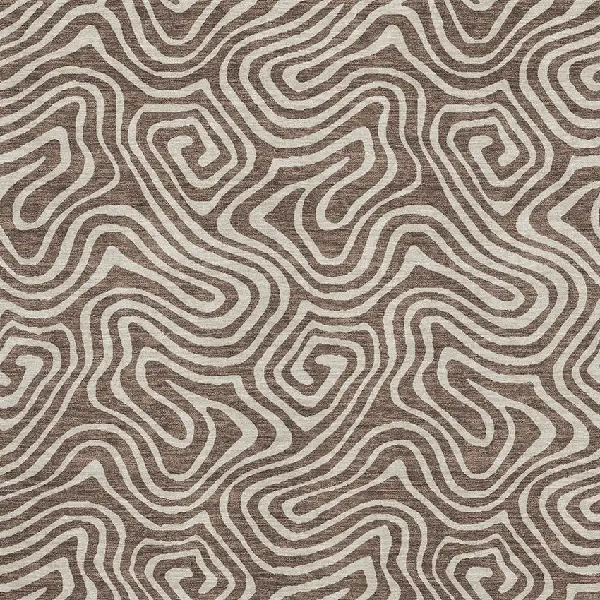 Brown And Ivory Abstract Washable Area Rug With UV Protection Photo 2