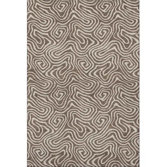 Brown And Ivory Abstract Washable Area Rug With UV Protection Photo 3