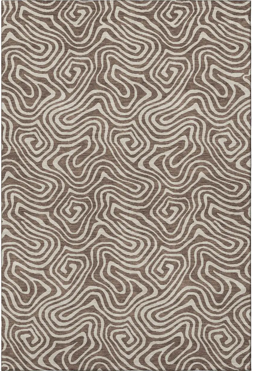 Brown And Ivory Abstract Washable Area Rug With UV Protection Photo 3