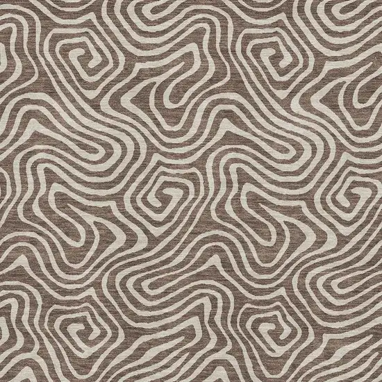 Brown And Ivory Abstract Washable Area Rug With UV Protection Photo 2