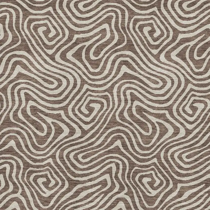 Brown And Ivory Abstract Washable Area Rug With UV Protection Photo 2