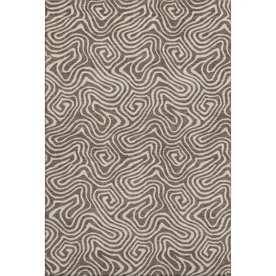Brown And Ivory Abstract Washable Area Rug With UV Protection Photo 1
