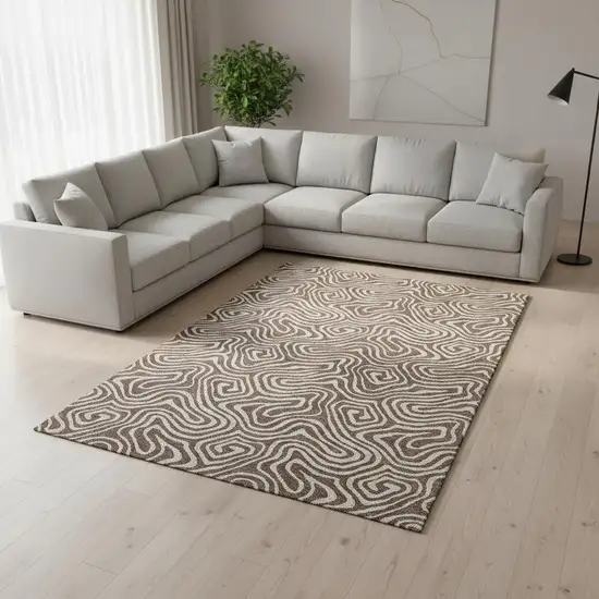 Brown And Ivory Abstract Washable Area Rug With UV Protection Photo 2