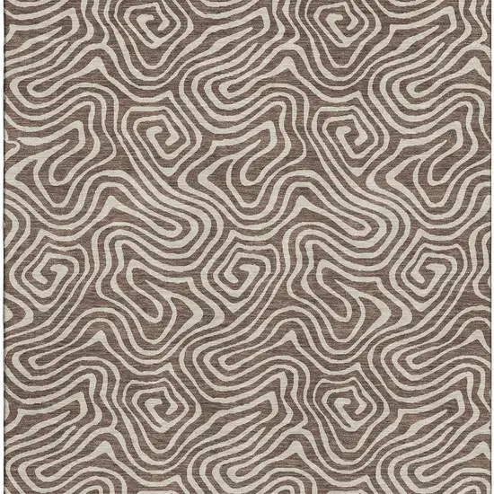 Brown And Ivory Abstract Washable Area Rug With UV Protection Photo 3