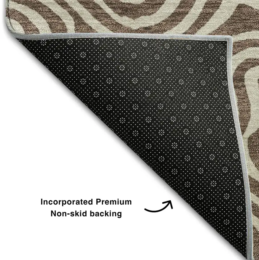 Brown And Ivory Abstract Washable Area Rug With UV Protection Photo 6