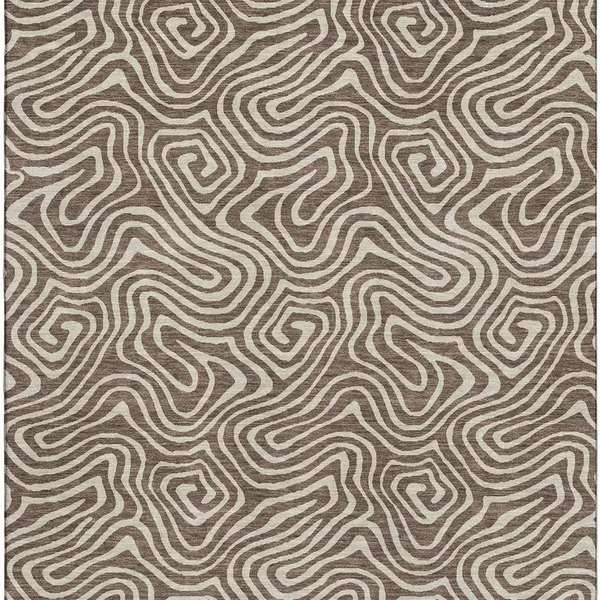 Brown And Ivory Abstract Washable Area Rug With UV Protection Photo 2