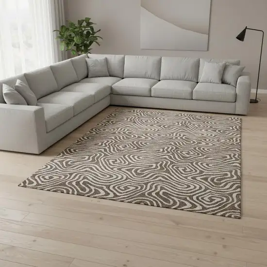 Brown And Ivory Abstract Washable Area Rug With UV Protection Photo 2