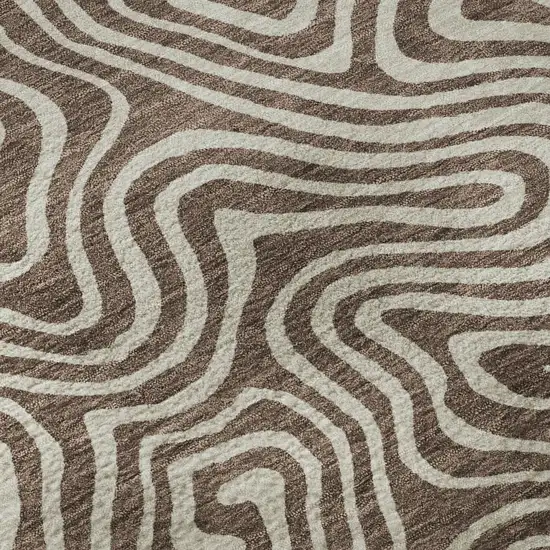 Brown And Ivory Abstract Washable Area Rug With UV Protection Photo 9
