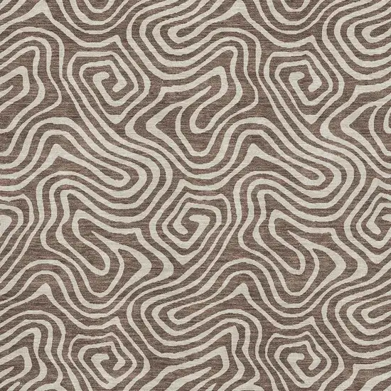 Brown And Ivory Abstract Washable Area Rug With UV Protection Photo 2