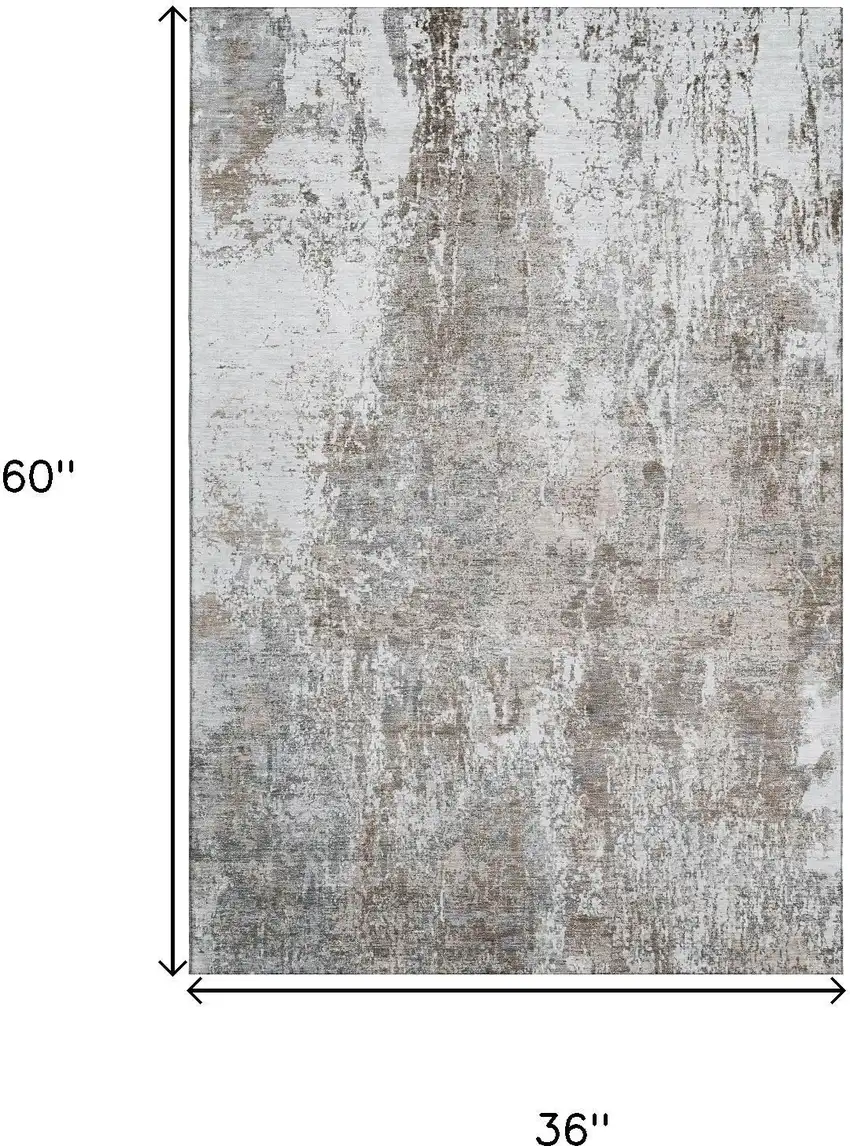 Brown And Ivory Abstract Washable Area Rug With UV Protection Photo 9