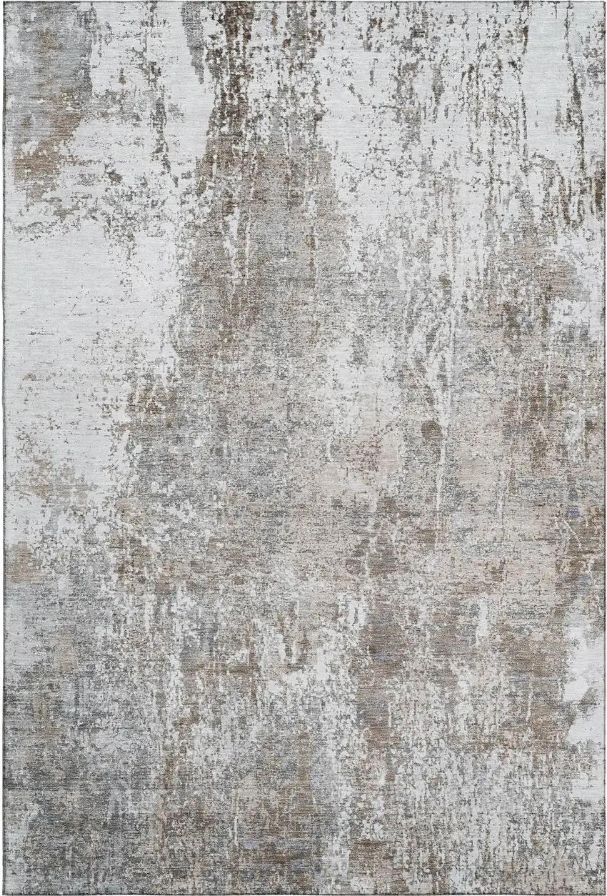 Brown And Ivory Abstract Washable Area Rug With UV Protection Photo 1