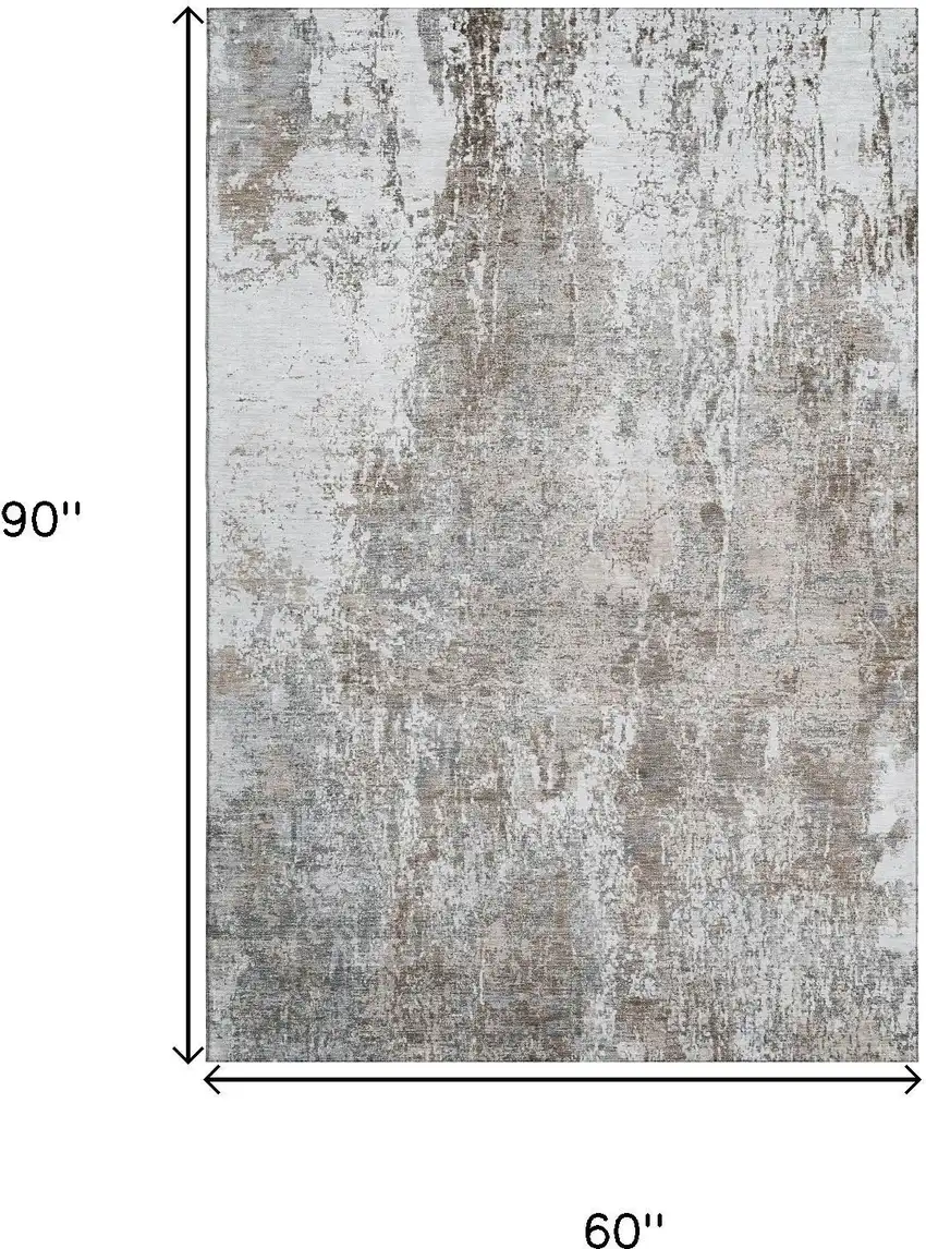 Brown And Ivory Abstract Washable Area Rug With UV Protection Photo 9