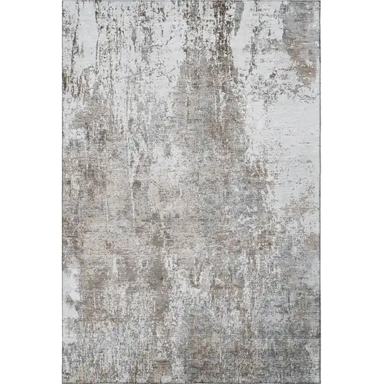 Brown And Ivory Abstract Washable Area Rug With UV Protection Photo 2