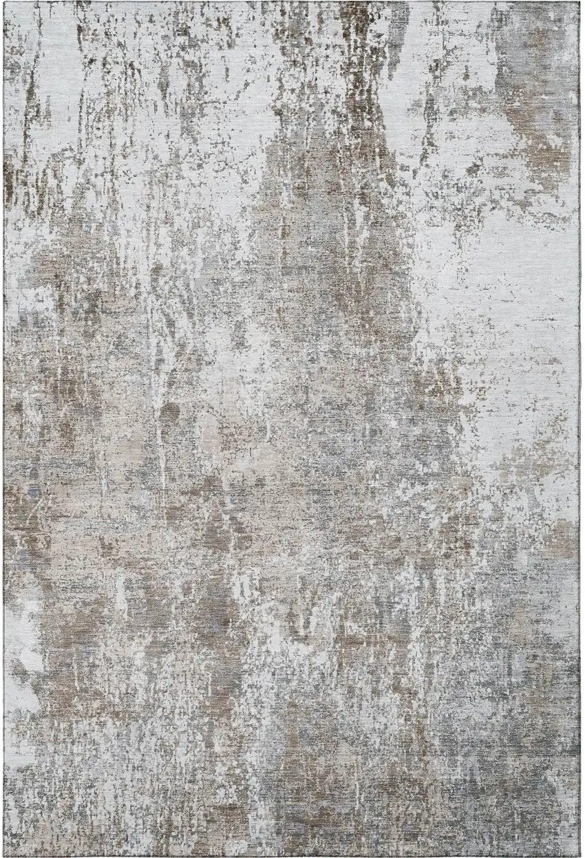 Brown And Ivory Abstract Washable Area Rug With UV Protection Photo 2