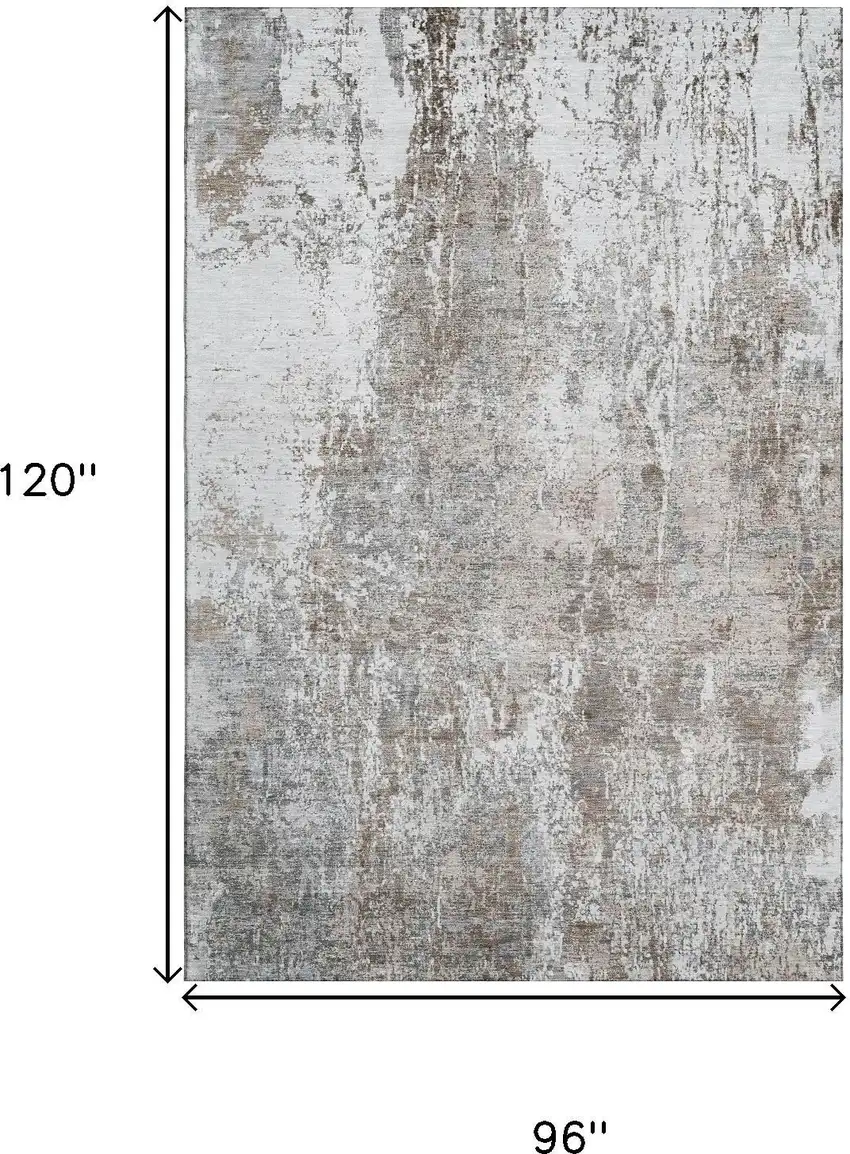 Brown And Ivory Abstract Washable Area Rug With UV Protection Photo 9