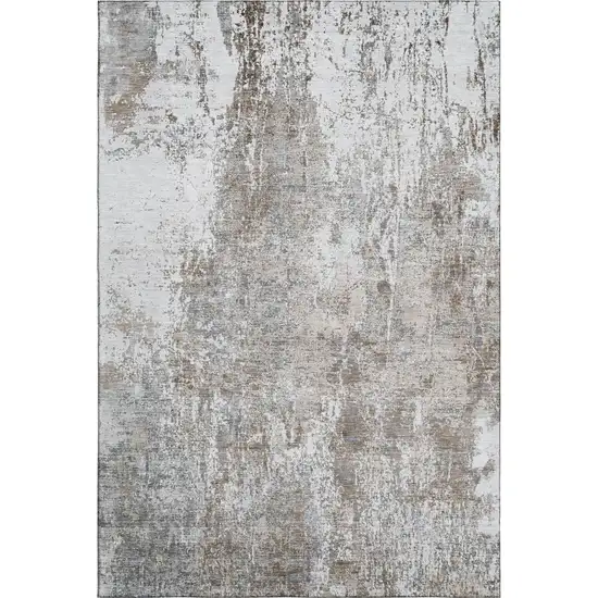 Brown And Ivory Abstract Washable Area Rug With UV Protection Photo 1