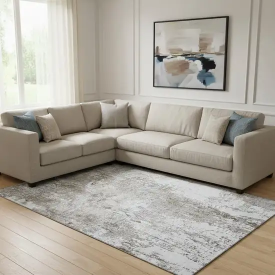 Brown And Ivory Abstract Washable Area Rug With UV Protection Photo 2