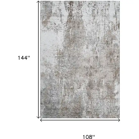 Brown And Ivory Abstract Washable Area Rug With UV Protection Photo 9