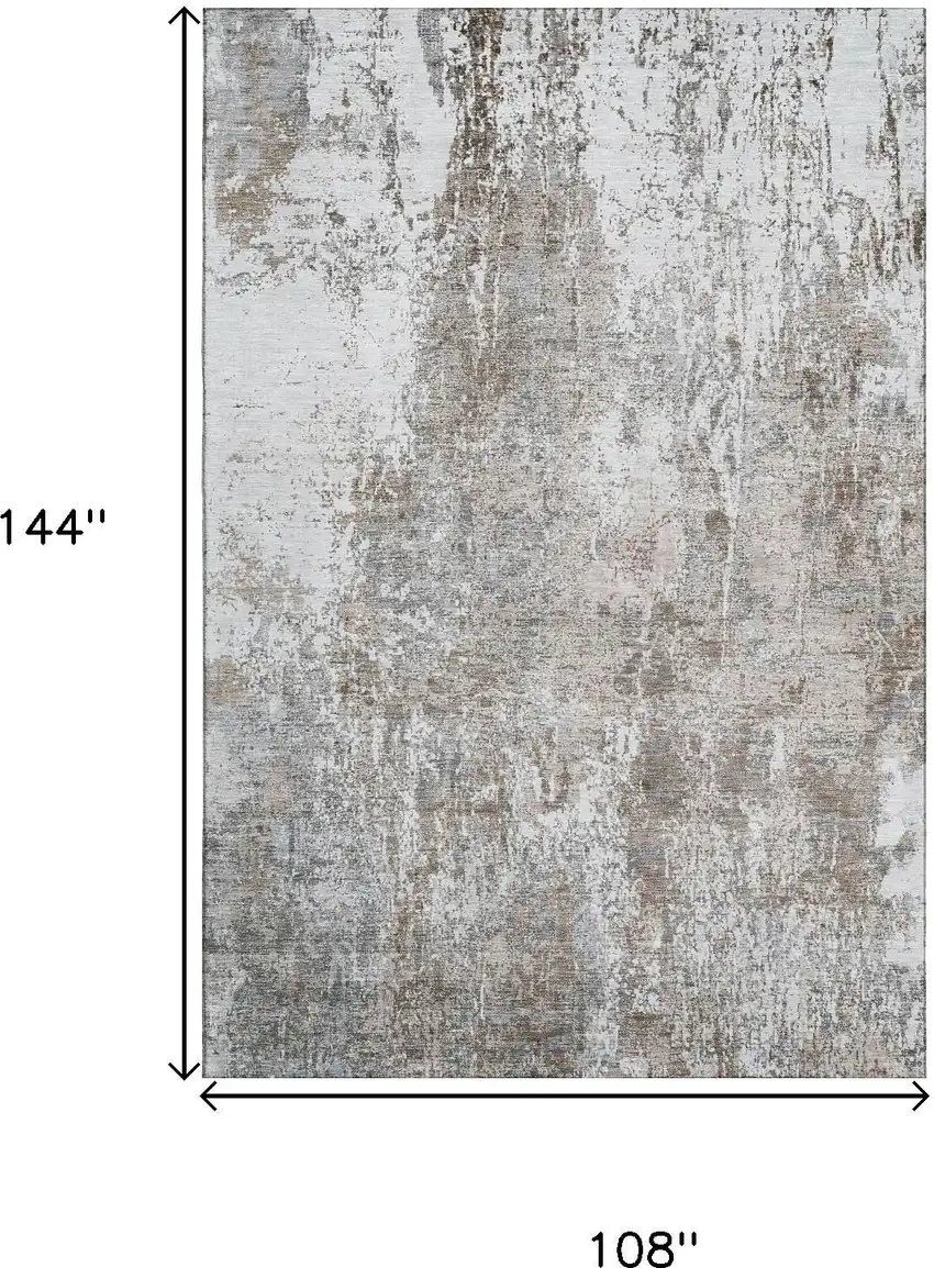Brown And Ivory Abstract Washable Area Rug With UV Protection Photo 9