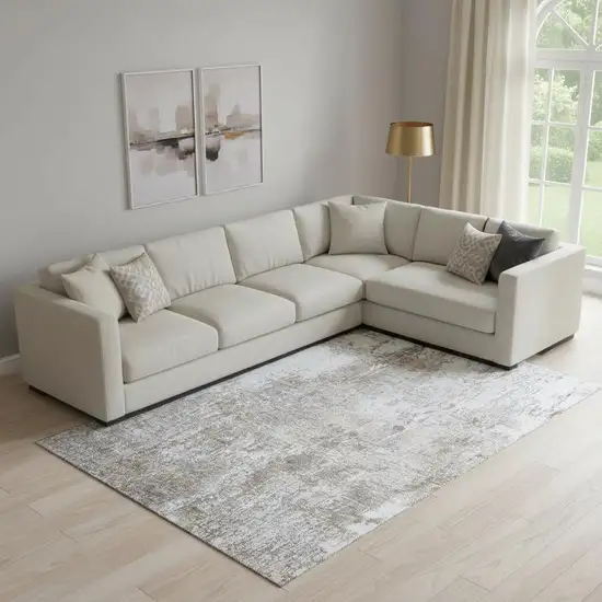 Brown And Ivory Abstract Washable Area Rug With UV Protection Photo 2