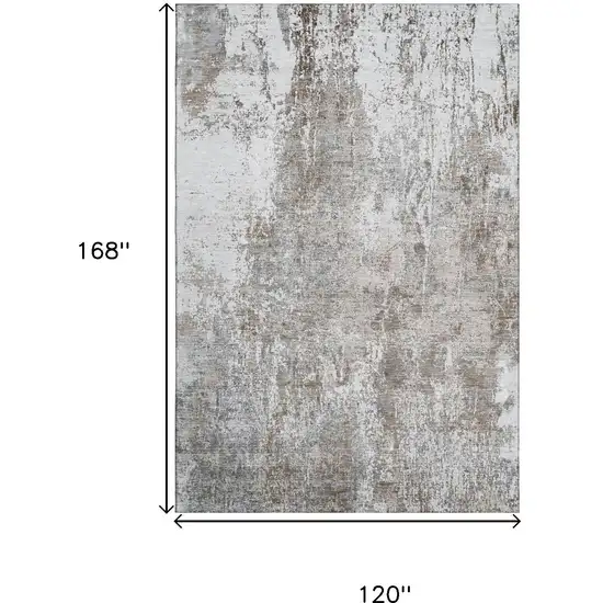 Brown And Ivory Abstract Washable Area Rug With UV Protection Photo 9