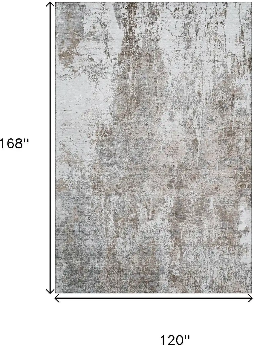 Brown And Ivory Abstract Washable Area Rug With UV Protection Photo 9