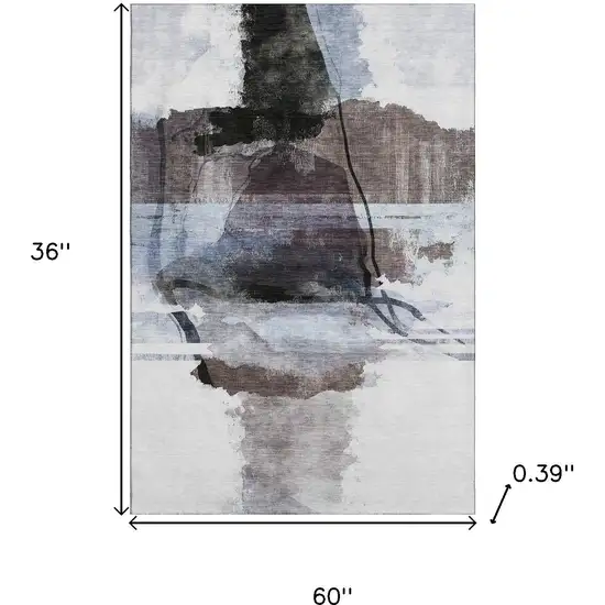 Brown And Ivory Abstract Washable Area Rug With UV Protection Photo 9