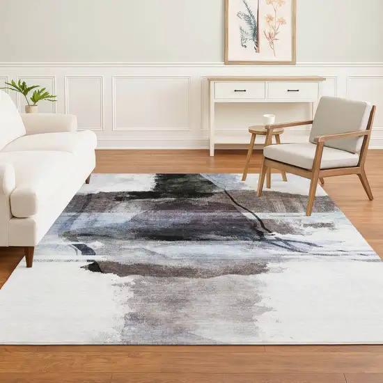 Brown And Ivory Abstract Washable Area Rug With UV Protection Photo 5