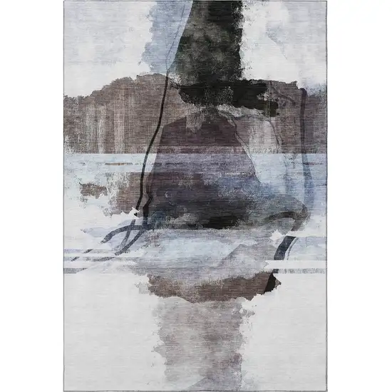 Brown And Ivory Abstract Washable Area Rug With UV Protection Photo 3