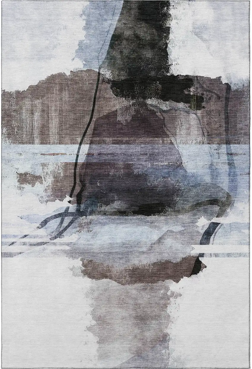 Brown And Ivory Abstract Washable Area Rug With UV Protection Photo 3