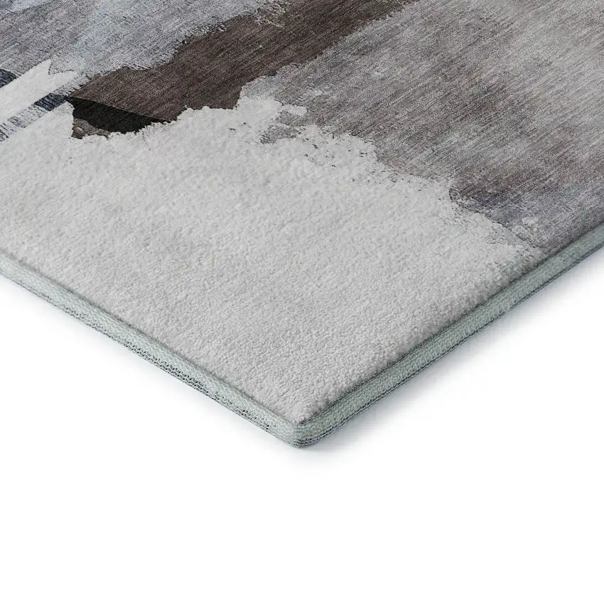 Brown And Ivory Abstract Washable Area Rug With UV Protection Photo 6