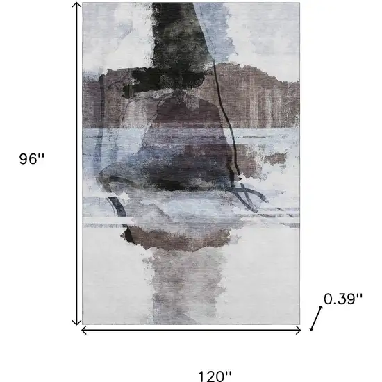 Brown And Ivory Abstract Washable Area Rug With UV Protection Photo 9