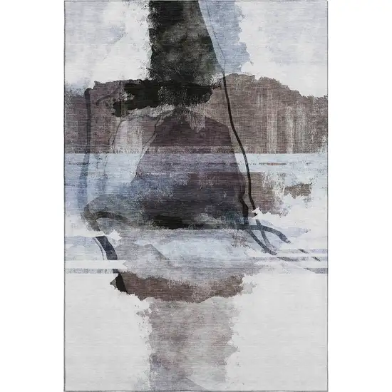 Brown And Ivory Abstract Washable Area Rug With UV Protection Photo 1