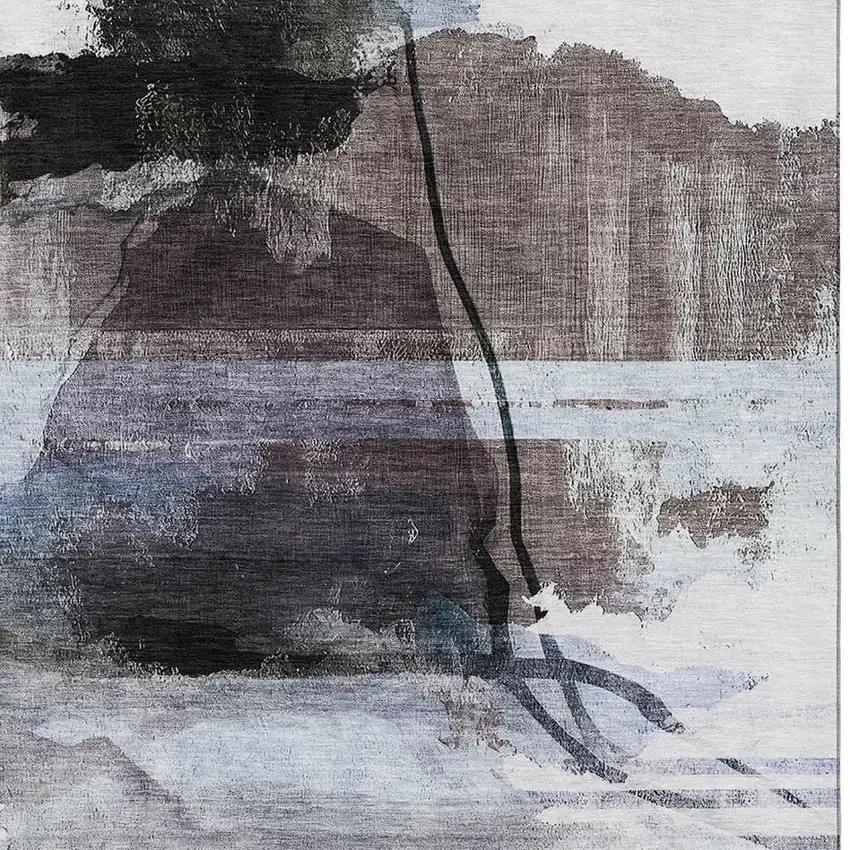 Brown And Ivory Abstract Washable Area Rug With UV Protection Photo 3