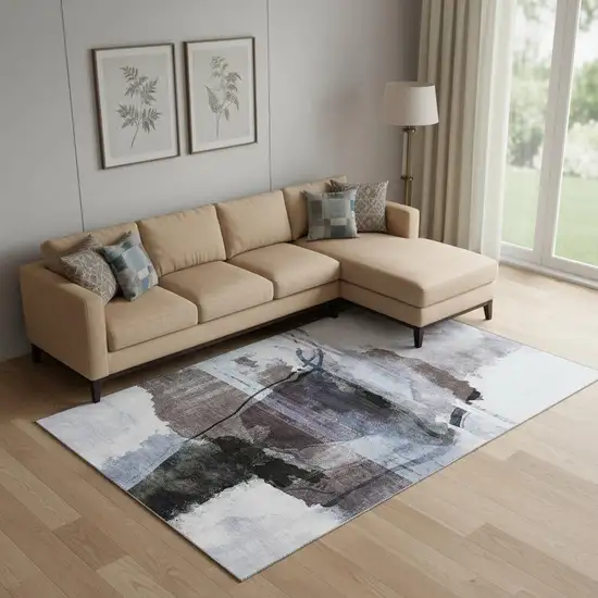 Brown And Ivory Abstract Washable Area Rug With UV Protection Photo 2