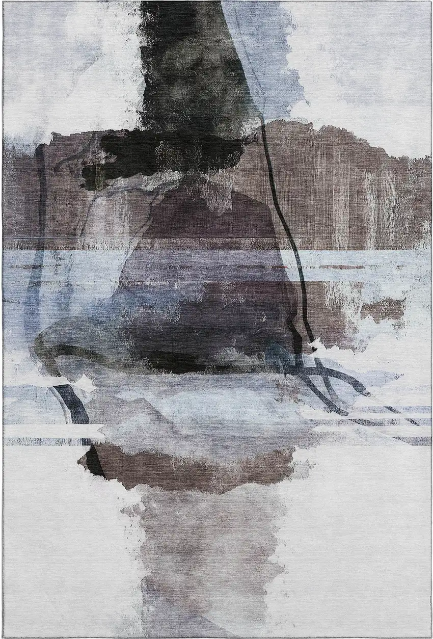 Brown And Ivory Abstract Washable Area Rug With UV Protection Photo 1