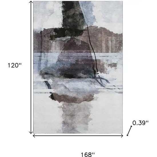 Brown And Ivory Abstract Washable Area Rug With UV Protection Photo 9