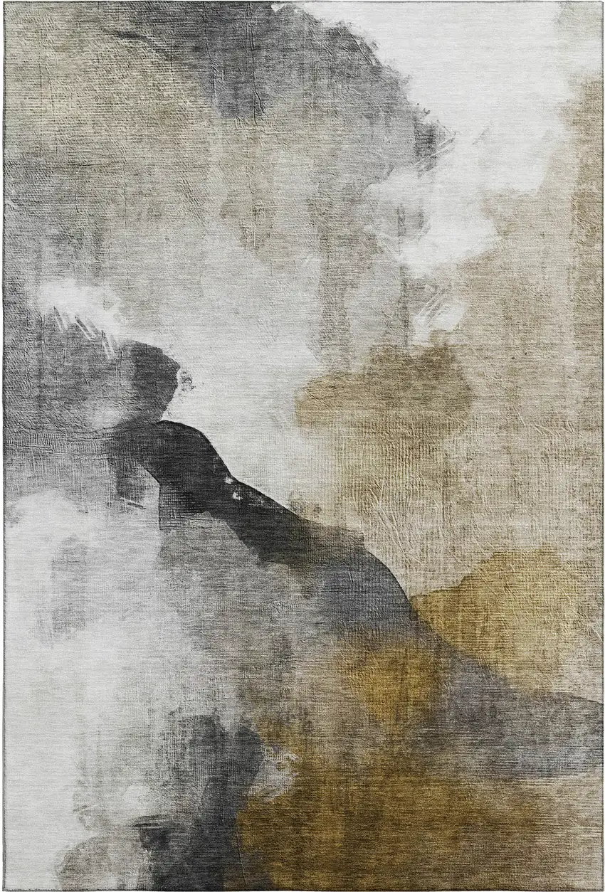 Brown And Ivory Abstract Washable Area Rug With UV Protection Photo 3