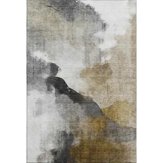 Brown And Ivory Abstract Washable Area Rug With UV Protection Photo 3