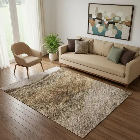 Brown And Ivory Abstract Washable Area Rug With UV Protection Photo 2