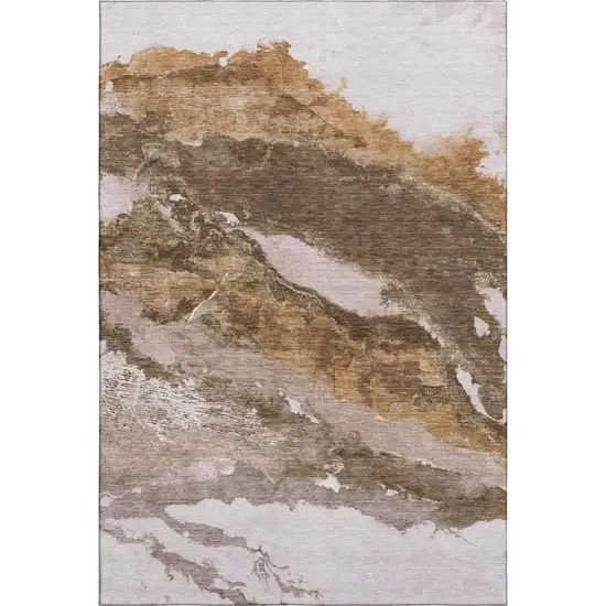 Brown And Ivory Abstract Washable Area Rug With UV Protection Photo 5