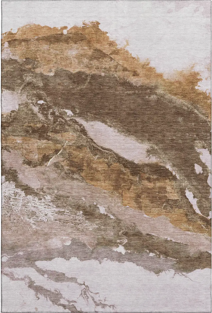 Brown And Ivory Abstract Washable Area Rug With UV Protection Photo 5