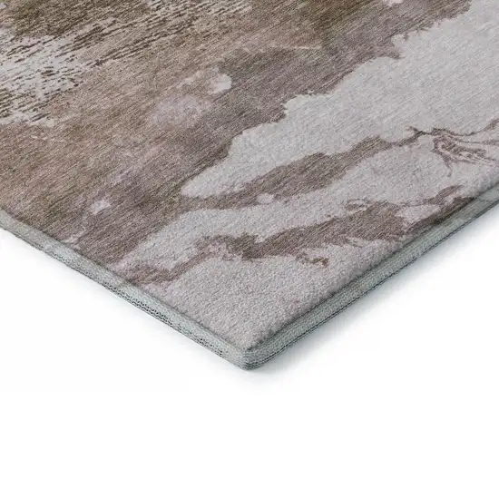 Brown And Ivory Abstract Washable Area Rug With UV Protection Photo 7