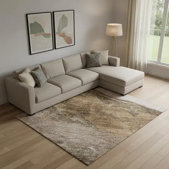 Brown And Ivory Abstract Washable Area Rug With UV Protection Photo 2