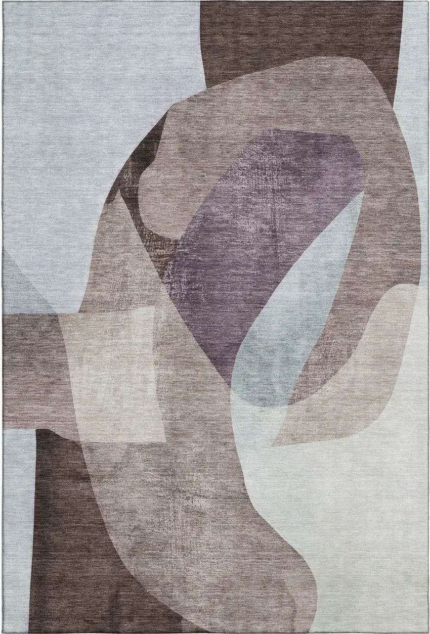 Brown And Ivory Abstract Washable Area Rug With UV Protection Photo 3