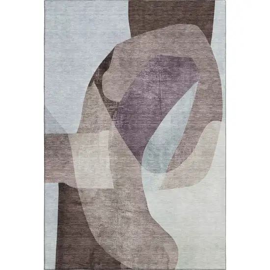 Brown And Ivory Abstract Washable Area Rug With UV Protection Photo 3