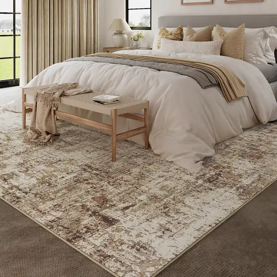 Brown And Ivory Abstract Washable Area Rug Photo 6