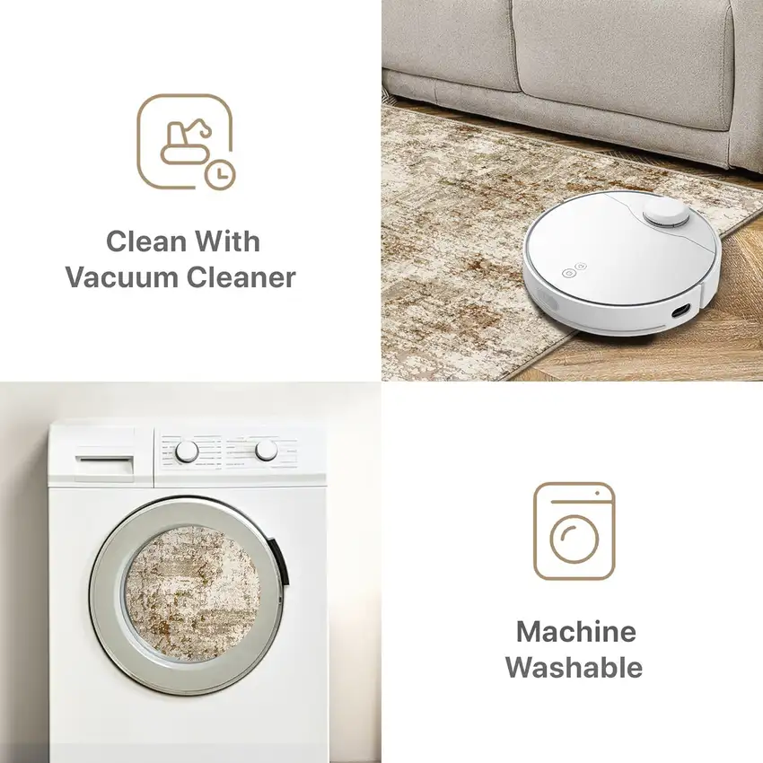 Brown And Ivory Abstract Washable Area Rug Photo 8